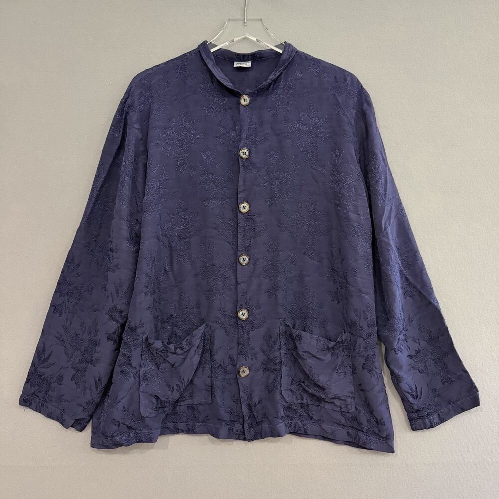CP Shades Top Size Medium Purple Button Up Shirt Jacquard Long Sleeve Pockets